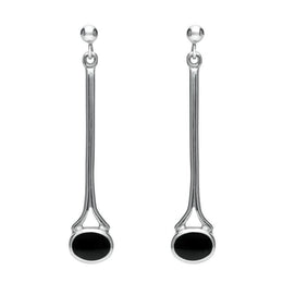 Silver Whitby Jet Long Drop Earrings E094