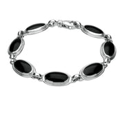 Sterling Silver Whitby Jet Heritage Long Oval Ribbed Bracelet. B229.