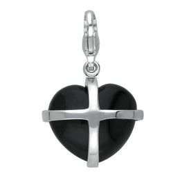 Silver Whitby Jet Medium Cross Heart Charm G481