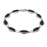 Sterling Silver Whitby Jet Nine Stone Long Oval Bracelet B1082