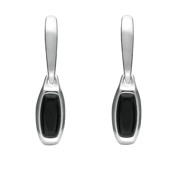 Sterling Silver Whitby Jet Oblong Hinged Drop Earrings E2127