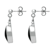 Sterling Silver Whitby Jet Oval Bottle Top Drop Earrings. E056.
