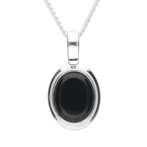 Sterling Silver Whitby Jet Oval Necklace. P2837.