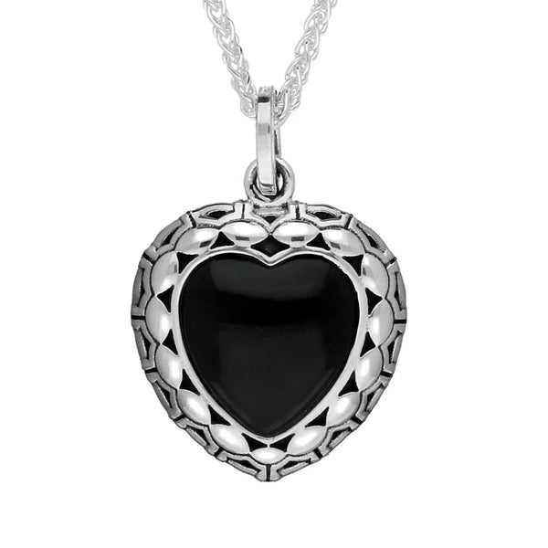 Silver Whitby Jet Oxidised Heart Necklace P2557