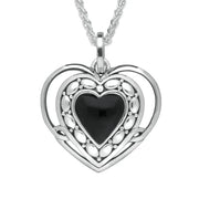 Sterling Silver Whitby Jet Pattern Open Heart Necklace. P2623.