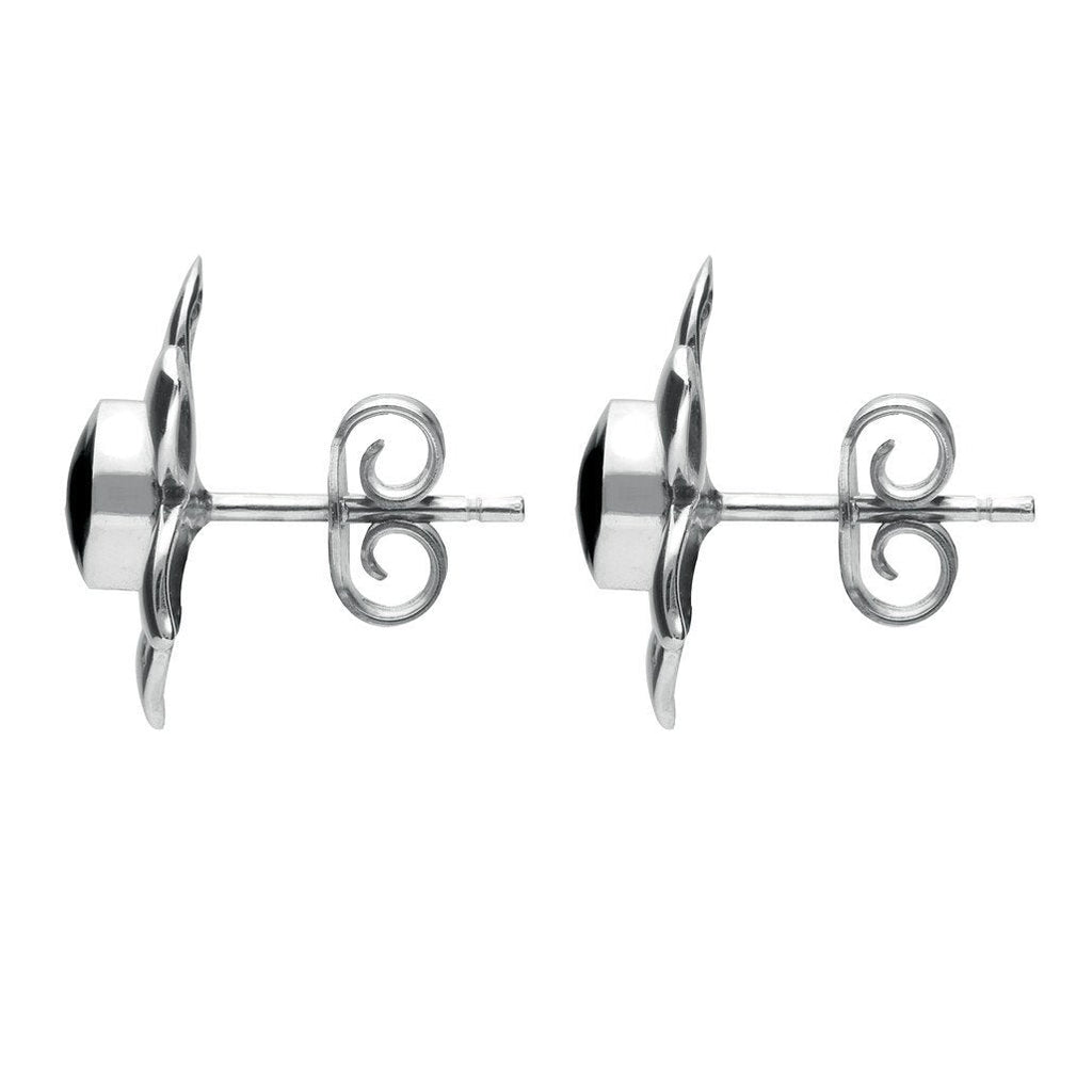 Sterling Silver Whitby Jet Petal Stud Earrings E028 side