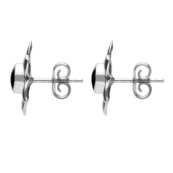Sterling Silver Whitby Jet Petal Stud Earrings E028 side