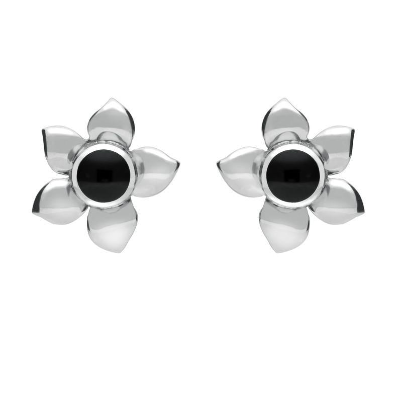 Sterling Silver Whitby Jet Petal Stud Earrings E028
