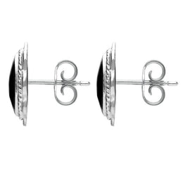 Sterling Silver Whitby Jet Rope Frill Edge Stud Earrings. E009.