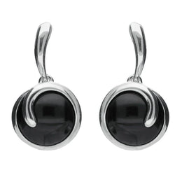 Sterling Silver Whitby Jet Round Swirl Drop Earrings E2131