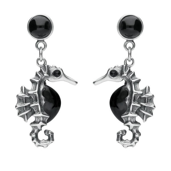 Silver Whitby Jet Seahorse Drop Earrings E1780