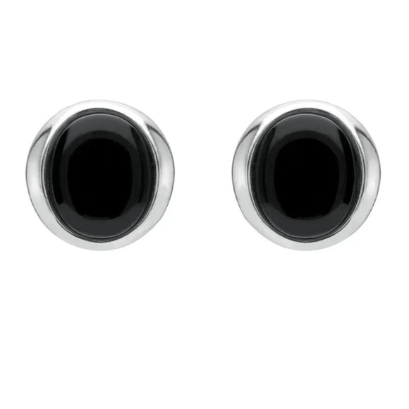 Silver Whitby Jet Small Oval Wave Stud Earrings E1792