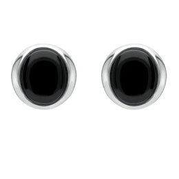 Silver Whitby Jet Small Oval Wave Stud Earrings E1792