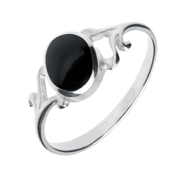 Sterling Silver Whitby Jet Small Scroll Ring R068