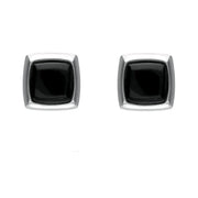 Sterling Silver Whitby Jet Square Edge Stud Earrings. E2129.