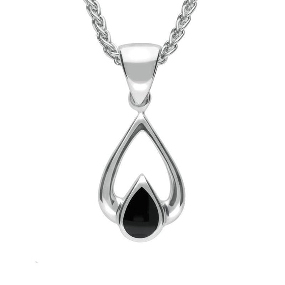 Silver Whitby Jet Tear Drop Necklace P214