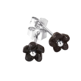 Silver Whitby Jet Tiny Petal Stud Earrings E1325
