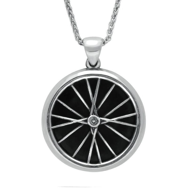 Silver Whitby Jet Tour De Yorkshire Large Bike Wheel Necklace P2518