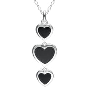 Silver Whitby Jet Triple Heart Drop Pendant Necklace P2708