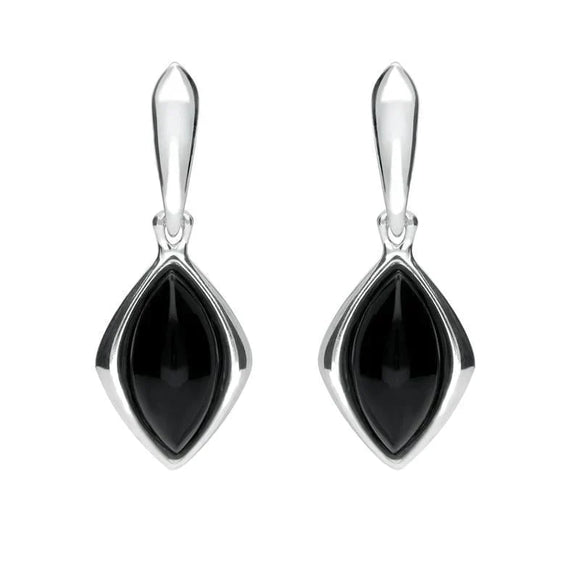 Sterling Silver Whitby Jet Wide Marquise Open Back Drop Earrings E1561