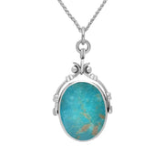 Silver Whitby Jet and Turquoise Long Oval Swivel Fob Necklace, P263_18 reverse