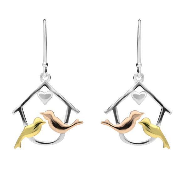 Silver Yellow Gold Two Turtle Doves Hook Earrings E2374