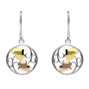 Silver Yellow Rose Gold Heart and Vine Hook Earrings E2362