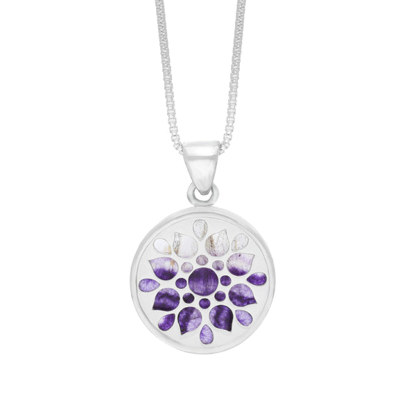 Silver & Blue John Flower Burst Chatsworth Decor Round Pendant 17Mm