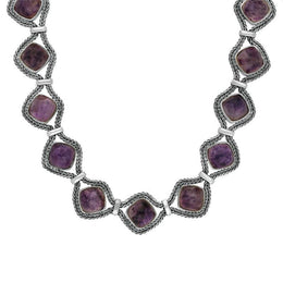 Sterling Silver Blue John Foxtail Cushion Fifteen Stone Necklace. n965.