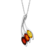 Sterling Silver Baltic Amber Three Leaf Necklace