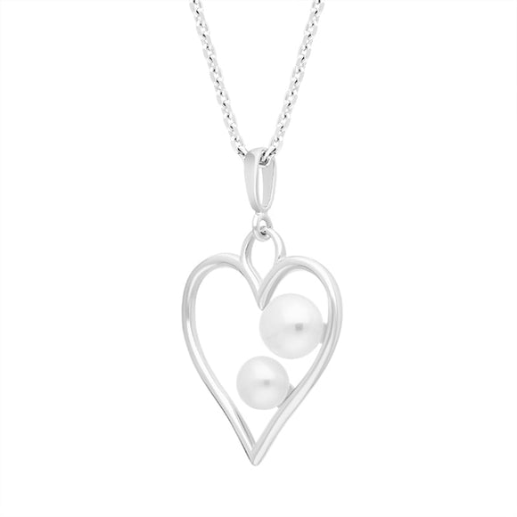 Sterling Silver Pearl Heart Necklace. P2527.