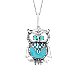 Sterling Silver Turquoise Large Owl On Branch Necklace P2323