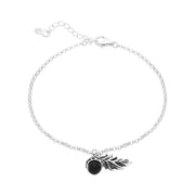 Sterling Silver Whitby Jet Acorn Leaf Bracelet