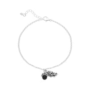 Sterling Silver Whitby Jet Acorn Leaf Bracelet, B1279