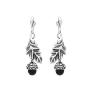 Sterling Silver Whitby Jet Acorn Leaf Drop Earrings, E2617