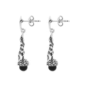 Sterling Silver Whitby Jet Acorn Leaf Drop Earrings