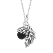 Sterling Silver Whitby Jet Acorn Leaf Necklace