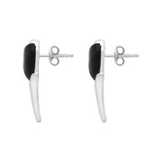 Sterling Silver Whitby Jet Amber 2 Stone Leaf Earrings