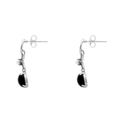 Sterling Silver Whitby Jet Pearl Marcasite Flower Drop Earrings