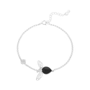 Sterling Silver Whitby Jet Small Bee Bracelet, B1278