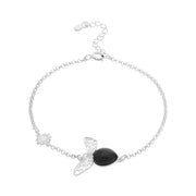 Sterling Silver Whitby Jet Small Bee Bracelet