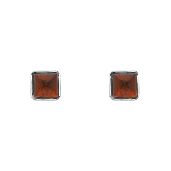 Sterling Silver Amber 4mm Square Stud Earrings D E1742.