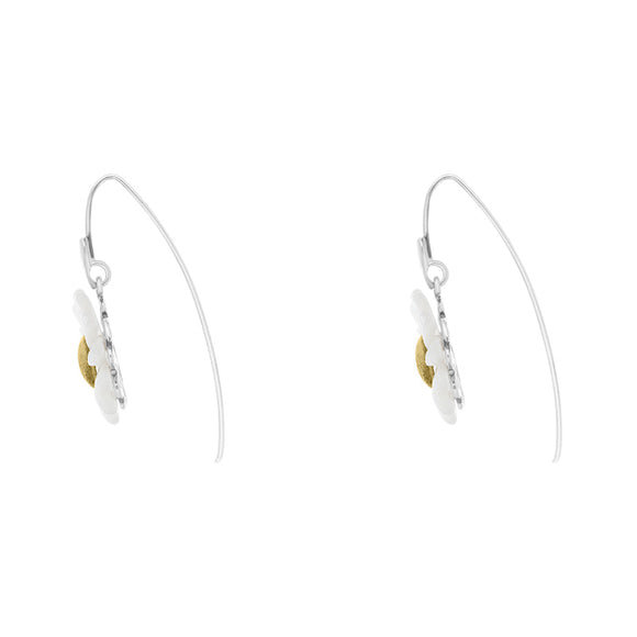 Sterling Silver and Yellow Gold White Mother Of Pearl Tuberose Daisy Drop Earrings, E2206.
