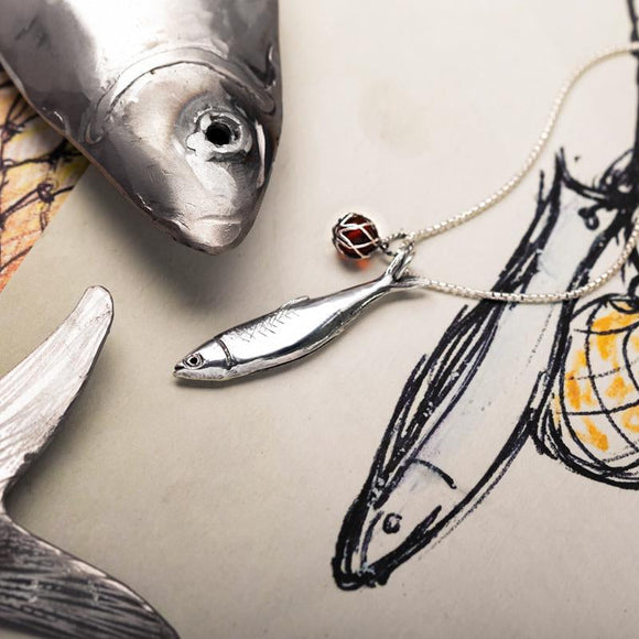 Sterling Silver Amber Emma Stothard Silver Darling 10mm Float Charm Necklace