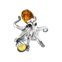 Sterling Silver Amber Octopus Ring R1213_3