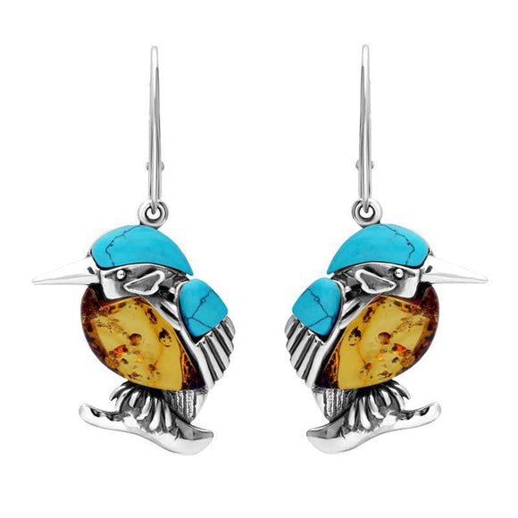 Sterling Silver Amber Turquoise Kingfisher Two Piece Set P3148 E2524