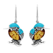 Sterling Silver Amber Turquoise Kingfisher Three Piece Set P3148 E2524 M354
