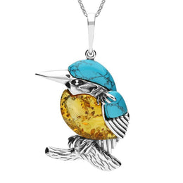 Sterling Silver Amber Turquoise Kingfisher Three Piece Set P3148 E2524 M354