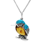 Sterling Silver Amber Turquoise Medium Kingfisher Three Piece Set P3500  E2522 M354