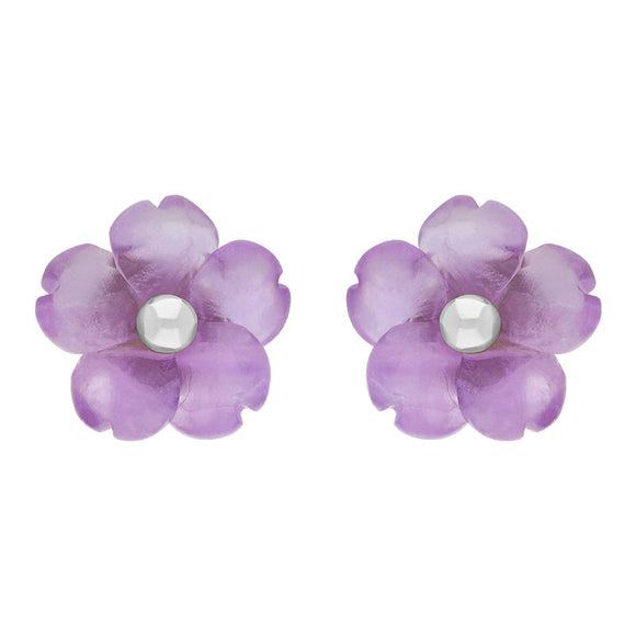 Sterling Silver Amethyst Tuberose Gypsophilia Stud Earrings, E2156.